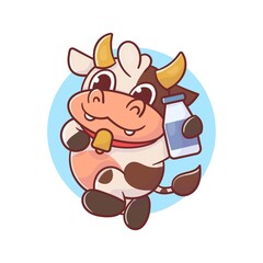 Cute cow holding milk. animal drink
