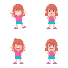 set of happy kids cute girl character with many gesture expressions .
