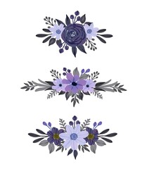 Fototapeta na wymiar Set of watercolor floral frame bouquets of purple, vector design