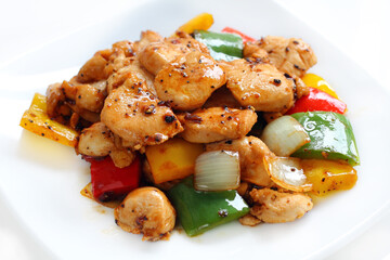 Chicken fried with black pepper.