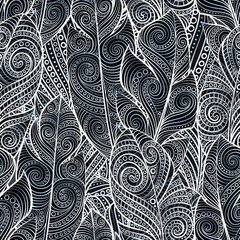 Boho magic ornamental feathers seamless pattern