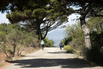 Two persons on a hike in the Spanish mountains 