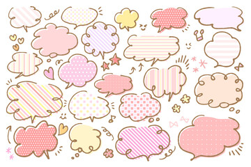 可愛い柄パターンのふきだしセット ピンク系
