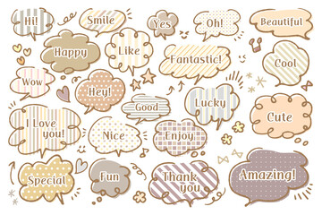 可愛い柄パターンのふきだしセット ブラウン系 文字付き