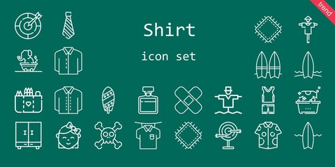 shirt icon set. line icon style. shirt related icons such as surfboard, closet, sportswear, scarecrow, dart board, patch, tie, shirt, laundry, baby, skull, elephant, pocket, whiskey