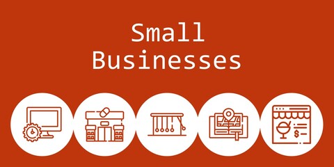 small businesses background concept with small businesses icons. Icons related online shop, computer, pharmacy, map, newtons cradle