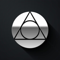 Silver Triangle math icon isolated on black background. Long shadow style. Vector