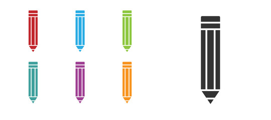 Black Pencil icon isolated on white background. Drawing and educational tools. School office symbol. Set icons colorful. Vector