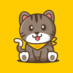 Adorable Cat Sit Cartoon Character