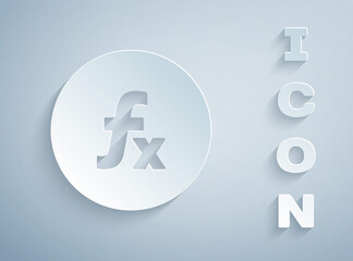 Paper cut Function mathematical symbol icon isolated on grey background. Paper art style. Vector