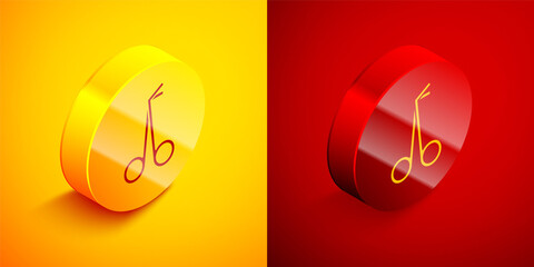 Isometric Medical scissors icon isolated on orange and red background. Circle button. Vector
