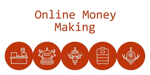 online money making background concept with online money making icons. Icons related robot, working, trolley