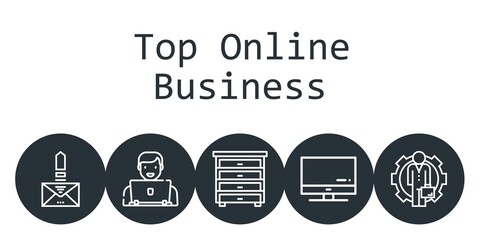 top online business background concept with top online business icons. Icons related drawer, screen, employee, user, email