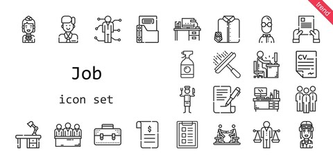 job icon set. line icon style. job related icons such as pilot, agreement, briefcase, contract, chef, suit and tie, curriculum, employee, skills, candidates, stewardess