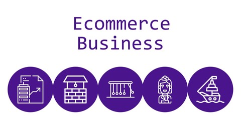 ecommerce business background concept with ecommerce business icons. Icons related stewardess, real estate, well, ship, newtons cradle
