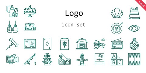 logo icon set. line icon style. logo related icons such as news, suitcase, fishing rod, lighthouse, seashell, backgammon, dumbbell, saw, handcraft, video camera, ace of diamonds