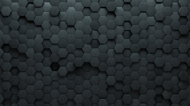 Hexagonal Tiles arranged to create a Concrete wall. 3D, Semigloss Background formed from Futuristic blocks. 3D Render