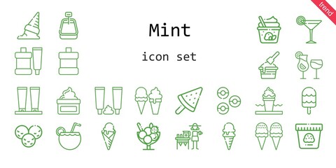 mint icon set. line icon style. mint related icons such as ice cream, toothpaste, mouthwash, donuts, cocktail, cocktails, cream, lemonade,