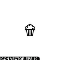 Simple Icon Popcorn Vector Illustration Design. Outline Style, Black Solid Color.