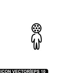 Simple Icon Movie Vector Illustration Design. Outline Style, Black Solid Color.