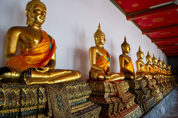 Bangkok, Thailand - January 19.2019 : Buddha statues in the Wat Pho Buddhist temple in Phra Nakhon...