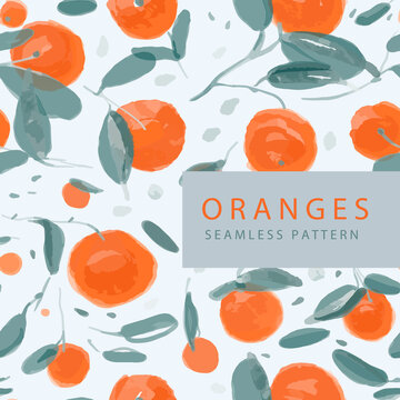 Watercolor orange seamless pattern, great design for any purposes. Trendy backdrop, creative background. Vintage pattern. ropical or garden watercolor illustartion. Juicy citrus waterclor.