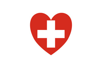 Switzerland flag in the heart shape. Isolated on a white background.