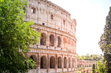 Coliseum in Rome. Ruins of the ancient amphitheater in sunlight