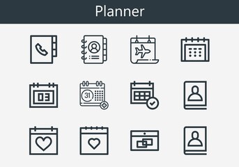 Premium set of planner line icons. Simple planner icon pack. Stroke vector illustration on a white background. Modern outline style icons collection of Calendar, Agenda