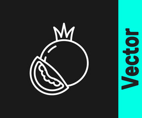 White line Tomato icon isolated on black background. Vector