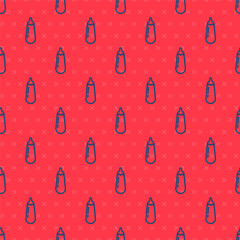 Blue line Eggplant icon isolated seamless pattern on red background. Vector
