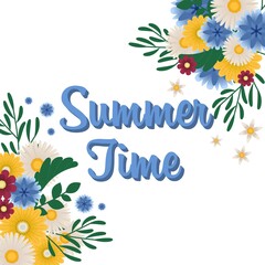 Flower Border. Romantic Summer Floral background illustration with text space, vector illustration. Horizontally and vertically repeatable. Decorative Blossom Birthday Bouquet.