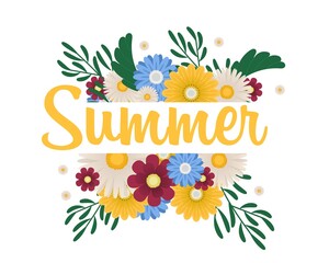 Flower Border. Romantic Summer Floral background illustration with text space, vector illustration. Horizontally and vertically repeatable. Decorative Blossom Birthday Bouquet.