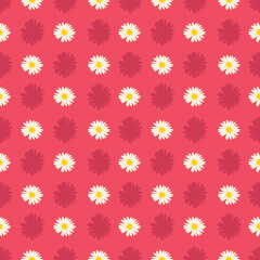 Daisy flowers vector seamless pattern on red background