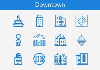 Premium set of downtown line icons. Simple downtown icon pack. Stroke vector illustration on a white background. Modern outline style icons collection of Building, Office building, Sao paulo