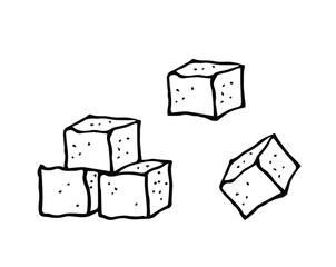 sugar cubes. an ingredient for cooking. blackline vector on white background.