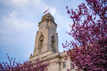 Barnsley Town Hall Memorial Garden With Colorful Spring Flowers