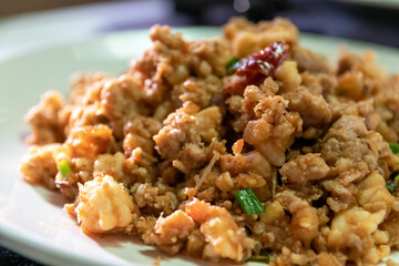 Stir fried minced pork and shrimp with salted fish.