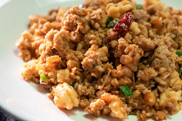Stir fried minced pork and shrimp with salted fish.