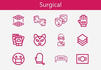 Premium set of surgical line icons. Simple surgical icon pack. Stroke vector illustration on a white background. Modern outline style icons collection of Glove, Gloves