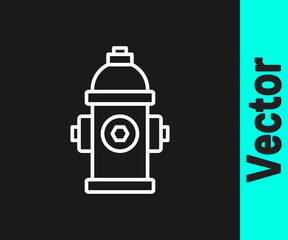 Naklejka premium White line Fire hydrant icon isolated on black background. Vector
