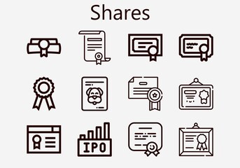 Fototapeta premium Premium set of shares [S] icons. Simple shares icon pack. Stroke vector illustration on a white background. Modern outline style icons collection of Diploma, Ipo, Certificate