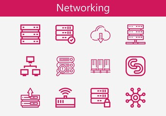 Premium set of networking line icons. Simple networking icon pack. Stroke vector illustration on a white background. Modern outline style icons collection of Cloud computing, Server, Network