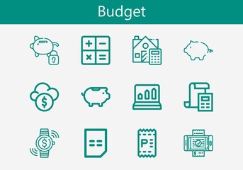 Premium set of budget line icons. Simple budget icon pack. Stroke vector illustration on a white background. Modern outline style icons collection of Invoice, Piggy bank, Bill