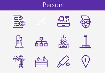 Fototapeta premium Premium set of person line icons. Simple person icon pack. Stroke vector illustration on a white background. Modern outline style icons collection of Cricket, Placeholder, Hierarchy