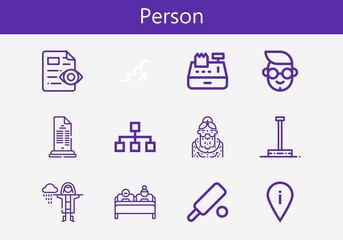 Premium set of person line icons. Simple person icon pack. Stroke vector illustration on a white background. Modern outline style icons collection of Cricket, Placeholder, Hierarchy