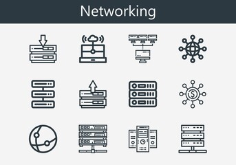 Premium set of networking line icons. Simple networking icon pack. Stroke vector illustration on a white background. Modern outline style icons collection of Cloud computing, Server, Networking