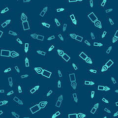 Green line Fountain pen nib icon isolated seamless pattern on blue background. Pen tool sign. Vector