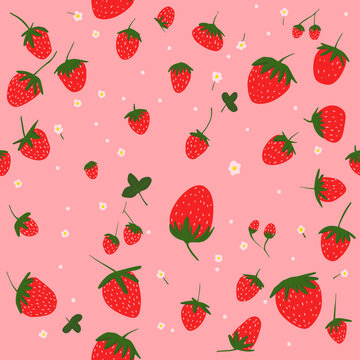 Modern strawberry pink pattern, great design for any purposes. Paper art pattern on pink backdrop. Drawing style.
