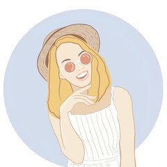 Young girl. Straw Hat. Glasses. Beautiful woman.